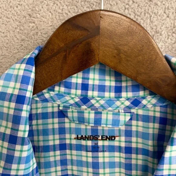 NEW Lands' End Men's M Pajama Top Set Blue Striped & Plaid Cotton Long Sleeve - Picture 3 of 7